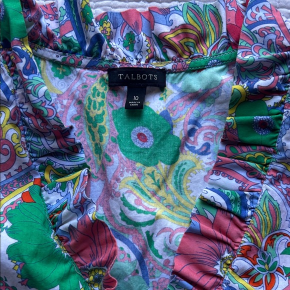 Talbots Floral Midi Button-Down Dress, ruffle detail, adjustable waist ties, 10 - Picture 5 of 8